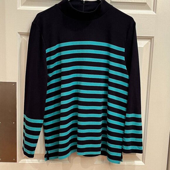 TALBOTS Cotton Modal Stretch Striped Mock Neck Back Zip Long Sleeve Women's P-XL - Picture 1 of 9